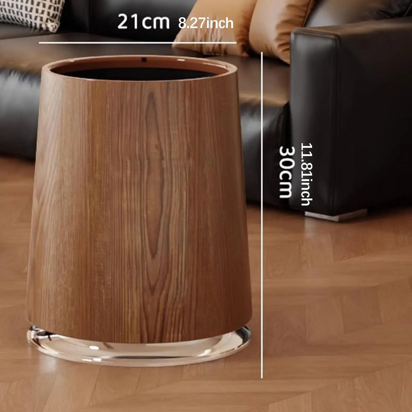 Trash Can Imitation Wood Grain,Sturdy,Farmhouse Decorative Portable Garbage Can Wastebasket Bin Open Top for Office Bedroom Home