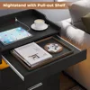 Black Nightstand Set of ,LED Night Stand with Charging Station & Pull-Out Tray,Bedside Table with Drawers, 5