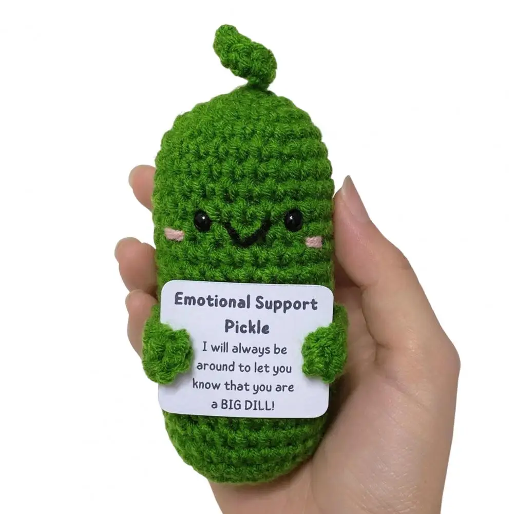 Handmade Emotional Support Pickled Cucumber Plush Toy Encouragement Card  Handmade Crochet Pickles Knitting Doll Ornament Gift - AliExpress