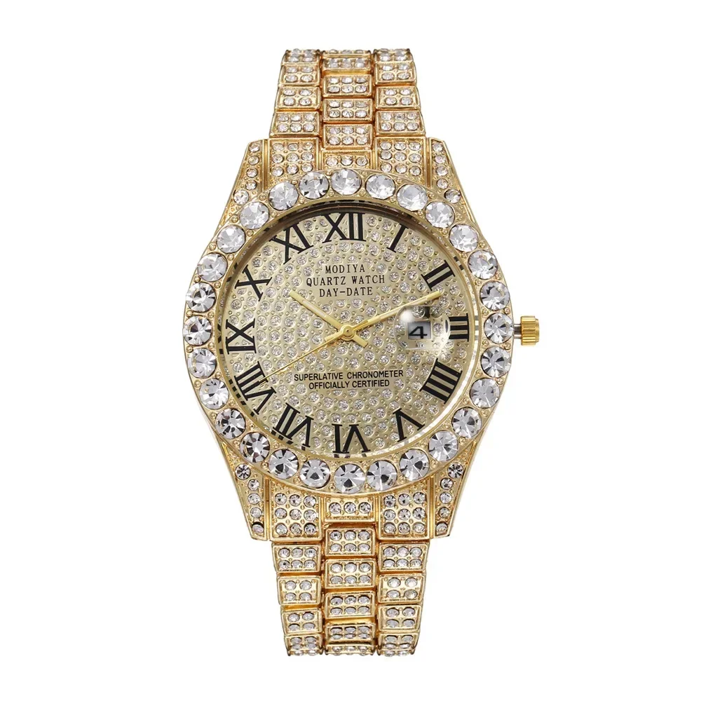 Hip Hop Iced Out Men Watch Luxury Rhinestone Quartz Watches Round Clock Unisex Wrist Watch Gift For Boyfriend Relogio Feminino 6