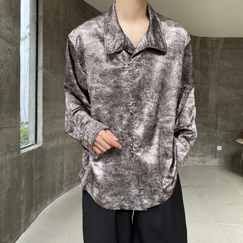 

Рубашка SYUHGFA Мужская атласная с воротником-стойкой, свободная повседневная однобортная с длинным рукавом, в китайском стиле, лето 2024