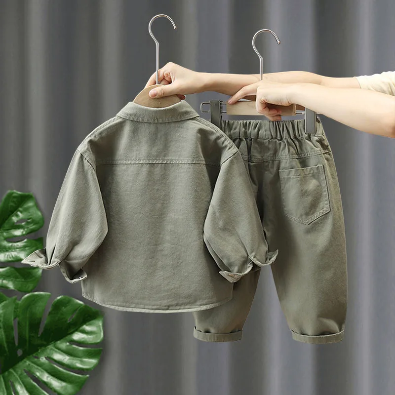 Kids Solid Color Thin Coat Pants Set Boys Outwear