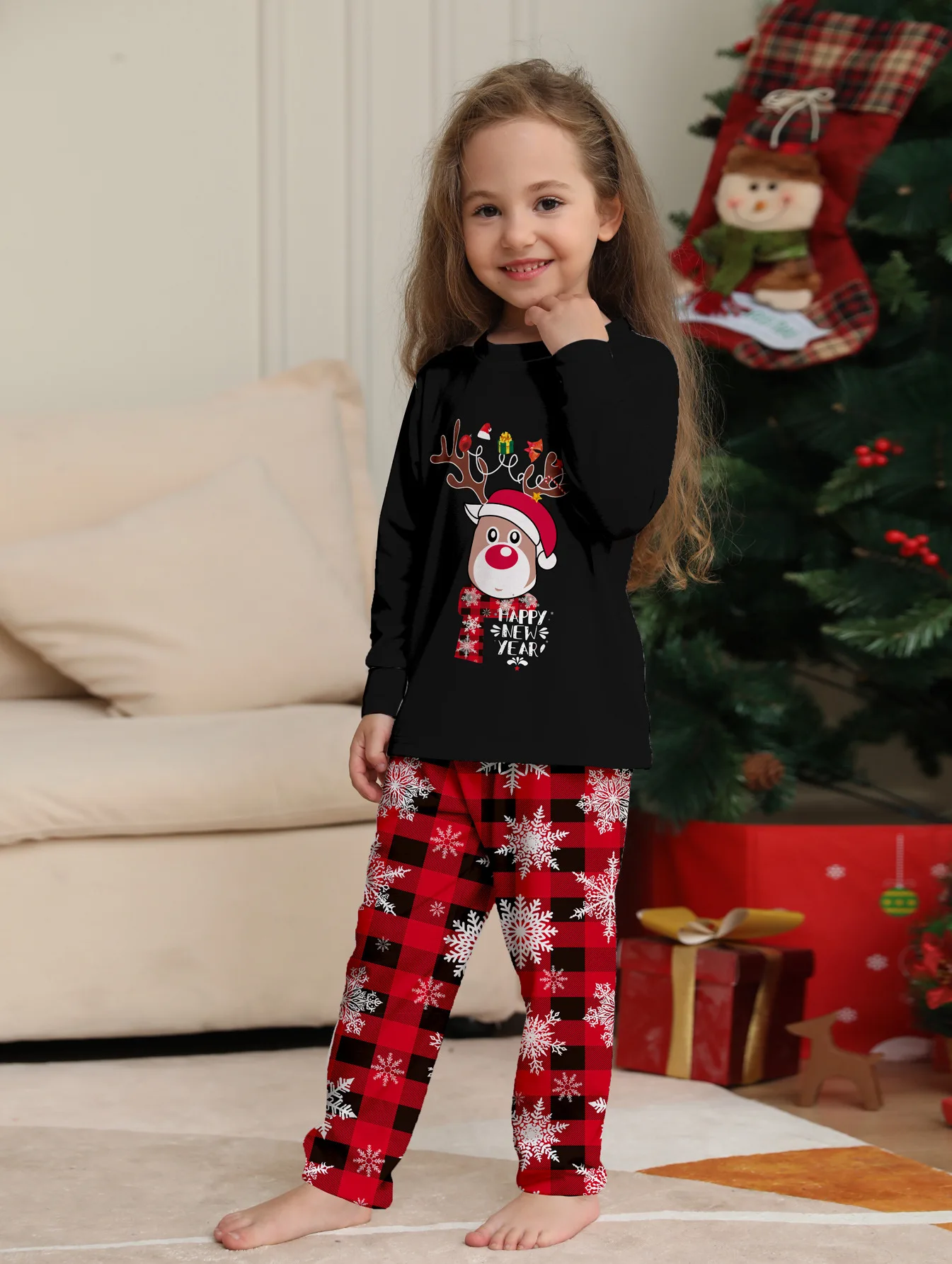 2024 New Year's Costumes Cartoon Elk Print Christmas Parent-child Matching Pajamas Set Boys Girls Sleepwear Xmas Family Look Pjs 5