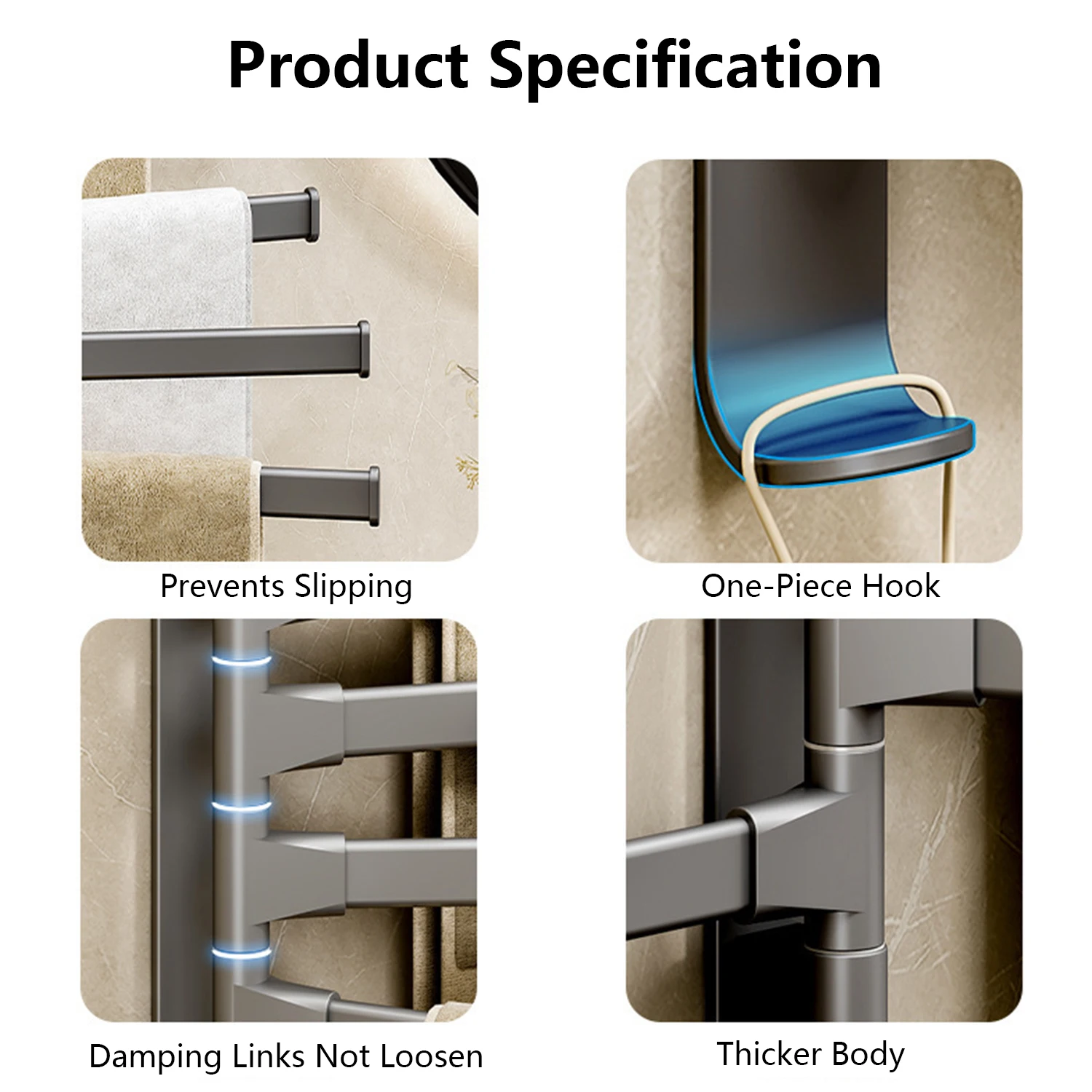 Bathroom Towel Rack Rotatable Towel Holder Space Aluminum 1/2/3/4/5-Bar Hanger Kitchen Kitchen Hanging Wall Mounted,towel holder,towel rack,bathroom facilities