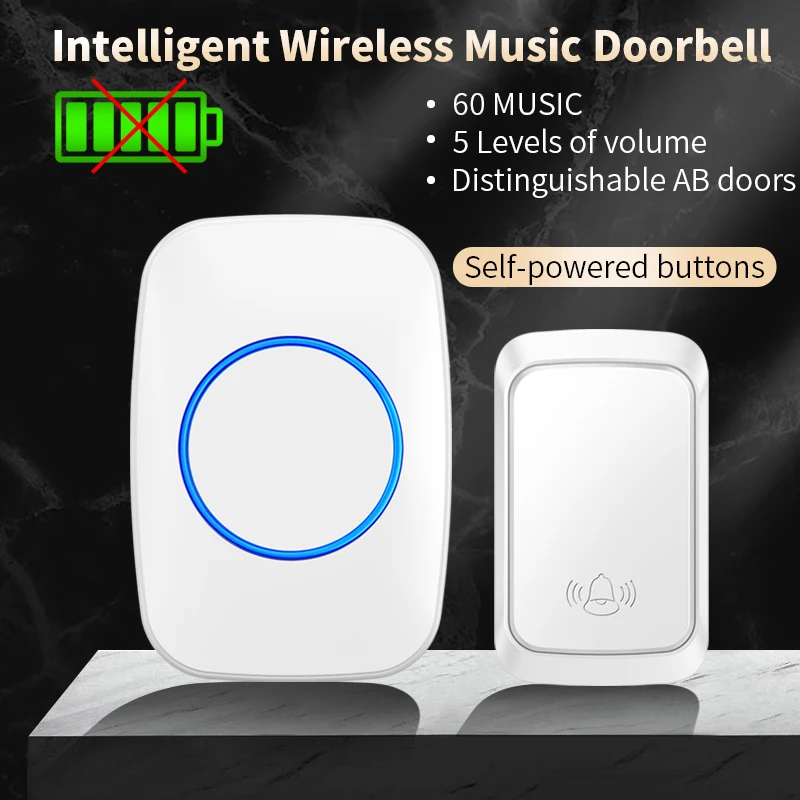 Cacazi-inteligente Auto-alimentado Campainha sem Fio Carrilhão Impermeável Início Welcome Door Bell Bateria Livre 60 Músicas ue Reino Unido au Plug