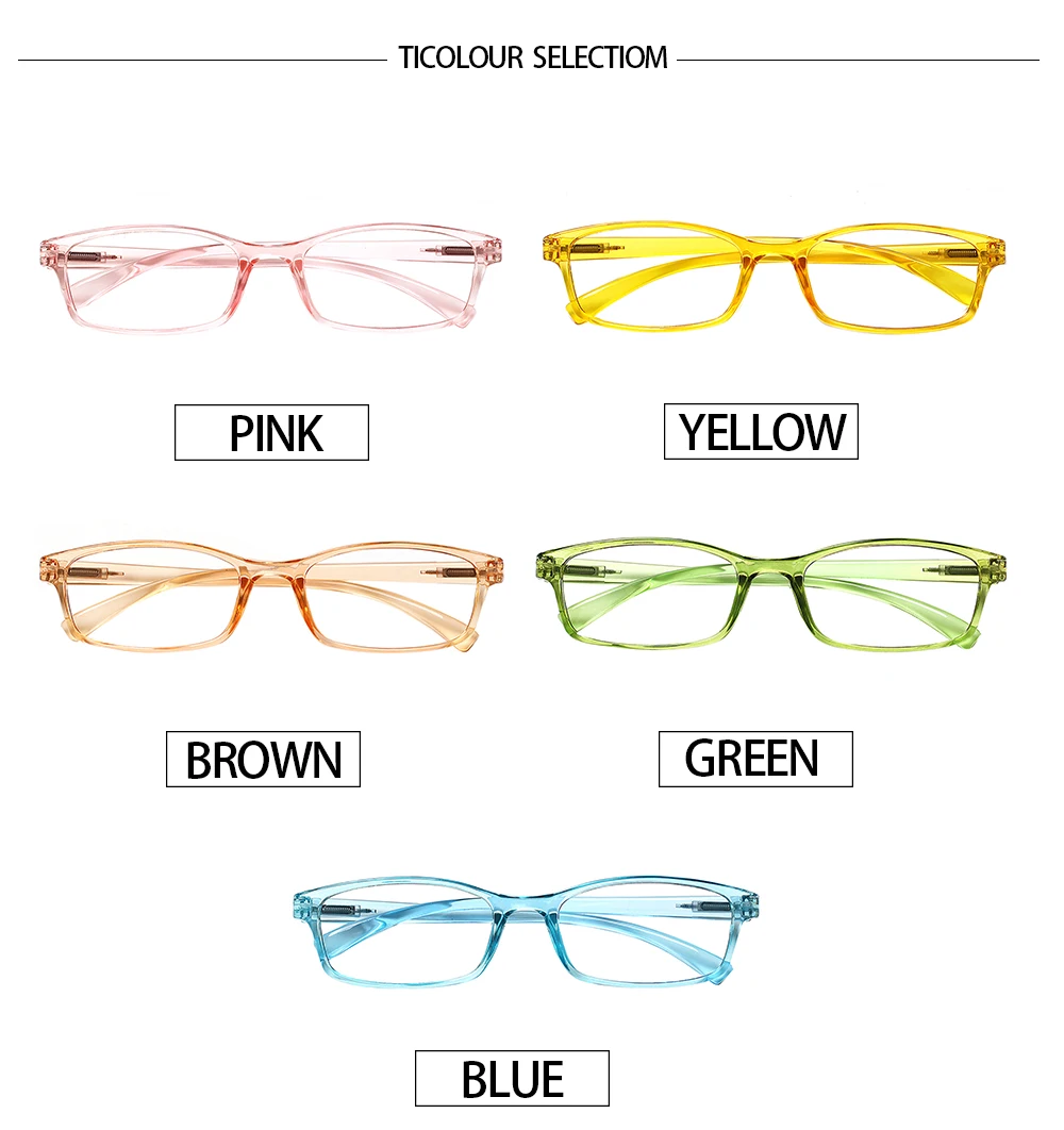 Henotin Simple Style Rectangle Frame Prescription Reading Glasses Spring Hinge Men  Women HD Eyeglasses +1.0+2.0+3.0+4.0+5 3