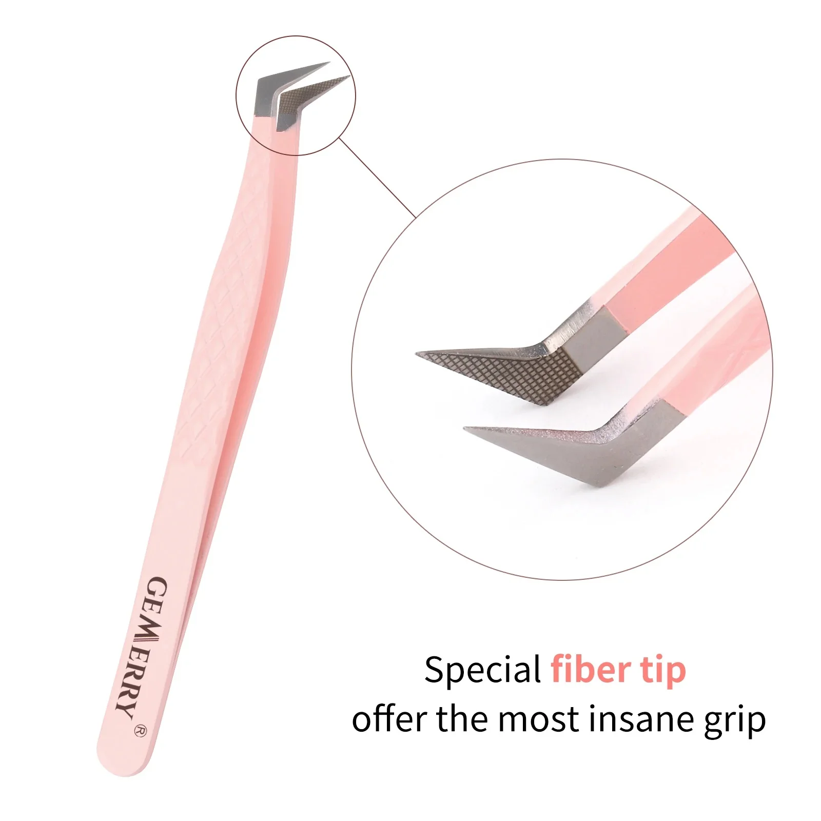 GEMERRY 1 PC Eyelash Tweezers With Fiber Tips Pink Professional Steel High Precision for Volume Fans Lashes Extensions Makeup 2