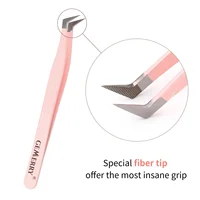 GEMERRY 1 PC Eyelash Tweezers With Fiber Tips Pink Professional Steel High Precision for Volume Fans Lashes Extensions Makeup 2