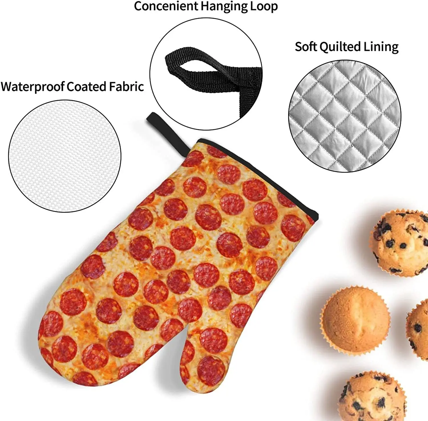 Pizza Funny Oven Mitts and Pot Holders Sets of 4 Heat Resistant Non Slip Kitchen Gloves Hot Pads for Cooking BBQ Baking Grilling