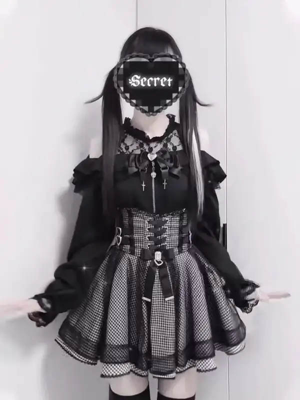 2025 Japanese Black Mini Skirt Set Gothic Ruffle Mini Skirts Sexy Lace Off Shoulder Lolita Shirt Women Y2k Aesthetic Design Suit - Image 3