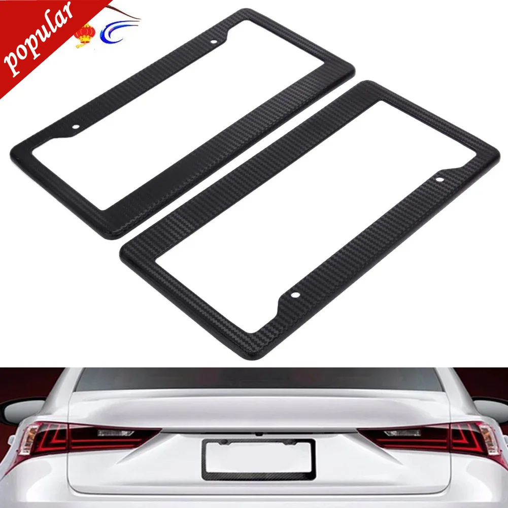 

2 Pieces License Plate Frames Front And Rear Bracket With Screw Kits Carbon Fiber Plastic Fine Slim Standard Size For US Cars