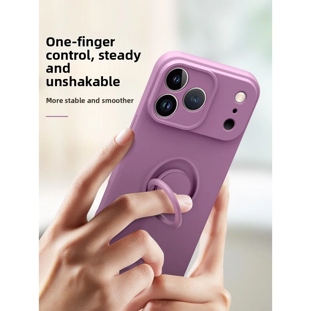 Liquid Silicone Phone Case with Ring Holder, Wrist Strap, and Shockproof Protection