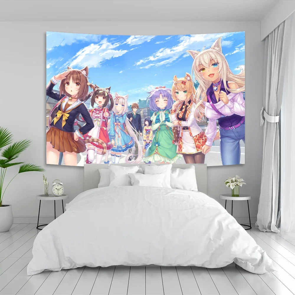 Anime Nekoparas Wall Tapestry Kawaii Background Cloth Wall Decoration Girls' Dormitory Pink Room Banner