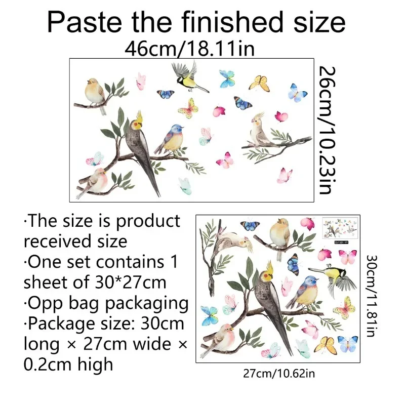 Tree Branch Bird Window Stickers Butterfly Glass Static Cling Films Kids Room Decor No Glue Vinyl Decals