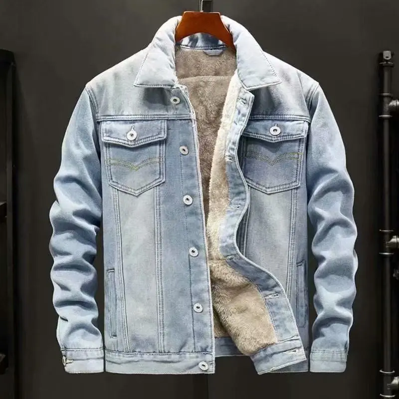 

Denim Jackets Man Padding with Sheep Warm Wool Jeans Coat for Men Light Padded Wide Shoulders Worn Y2k Winter Oversize Menswear