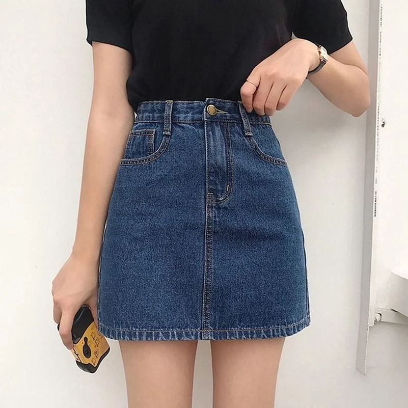 

Sexy Women Denim Mini Skirt Fashion Summer High Waist Korean Black Skirt Blue Package Hip Jeans Harajuku Cotton S-2XL Durikies