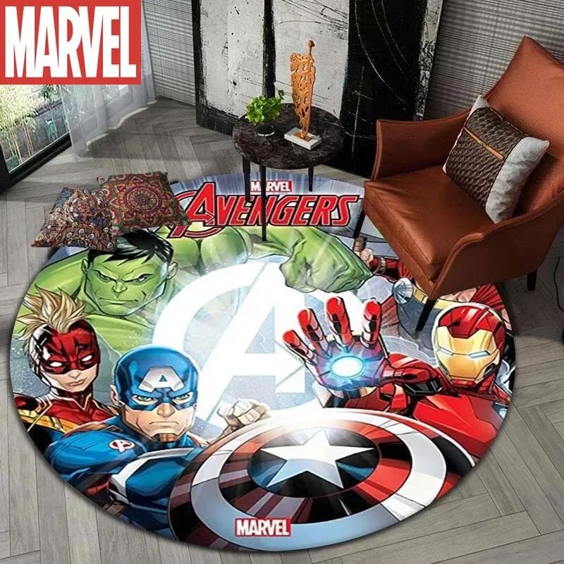 Marvel The Avengers Round Carpet Anime Rug Non-Slip Play Mat Cute Floor Rug For Living Room Bedroom Kids Room Round Mat