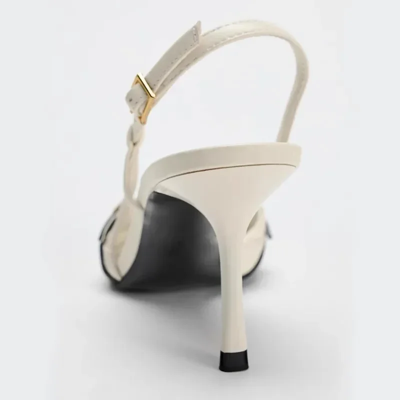 Women Slingback Sandals High Heels Pointed Toe Belt Buckle Mules Pumps
