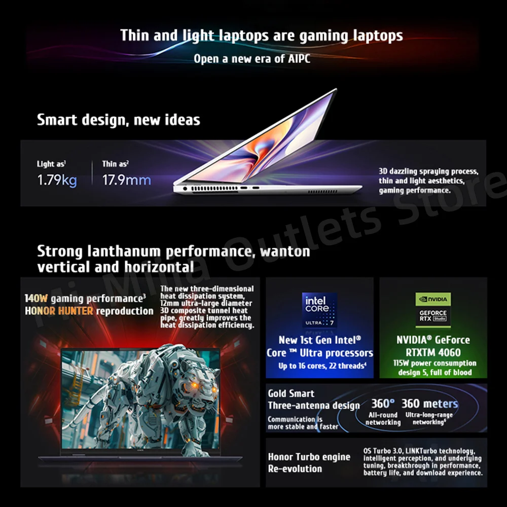 HONOR MagicBook Pro 16 Gaming E-Sports Laptop HUNTER Ultra5/Ultra7 24G/32GB 1TB RTX4060 165Hz 3K Screen 2024 Notebook IPS 16" PC 2