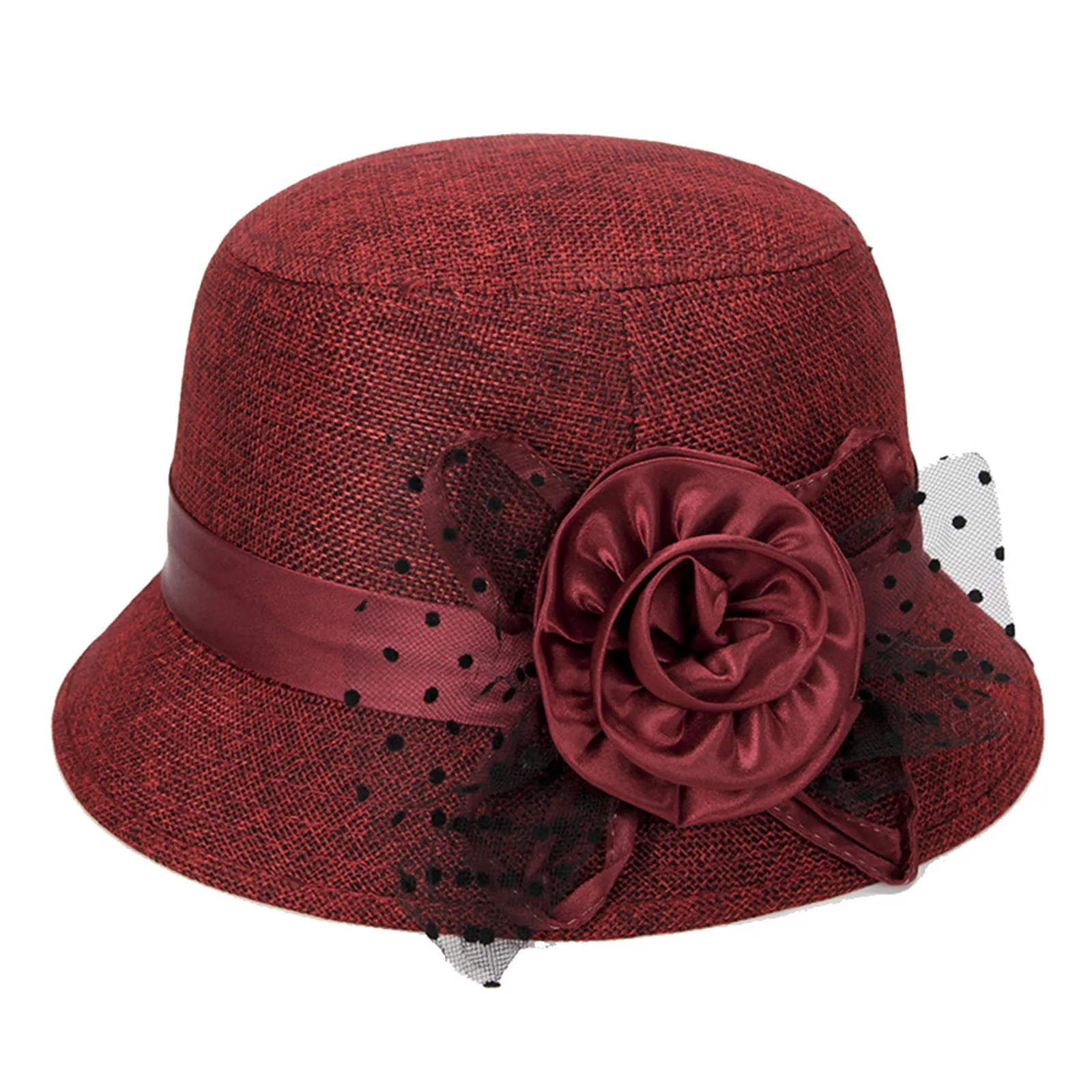 Damen Einfarbiger Sonnenschutz-Prinzessinnenhut mit Blumen Modischer Sommer-Outdoor-Atmungsaktiver Fedora-Hut Abendparty-Accessoire – Detail 2