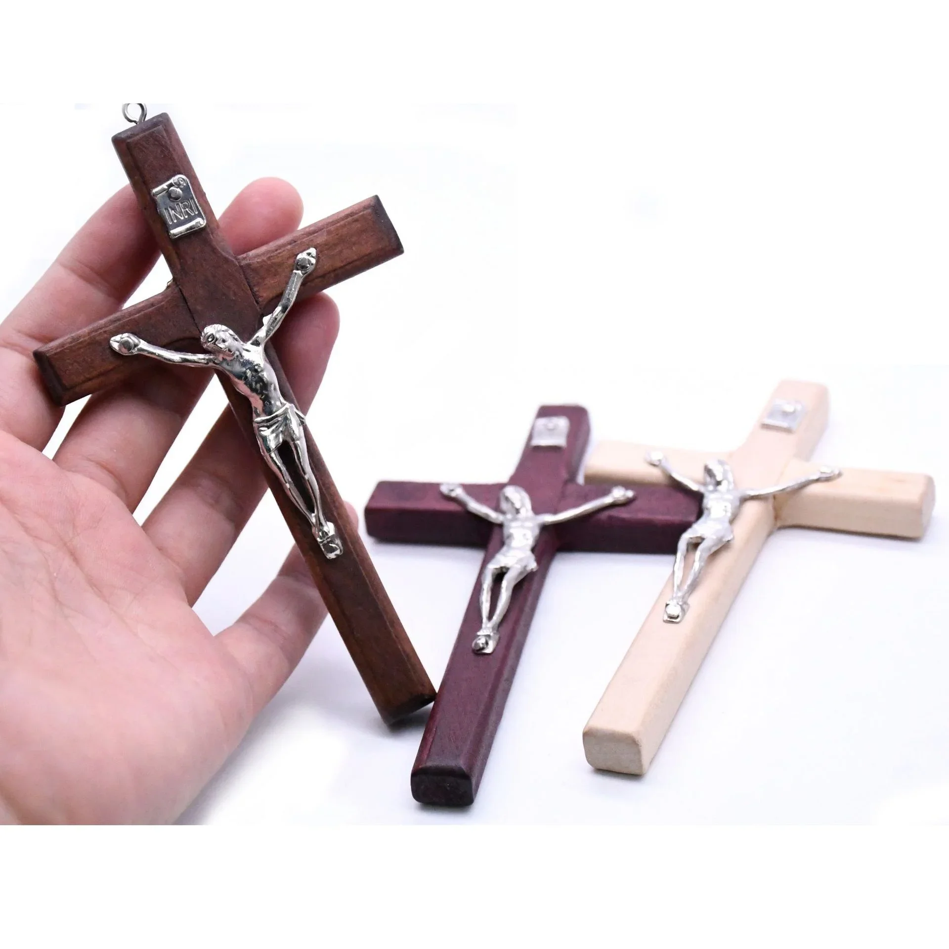 Handheld Wooden Cross Wooden Cross Christ Pendant Jesus Crucifix Sculpture 1pcs Handmade Wooden Cross Christ Statue Religious Prayer Hand Holding Pendant