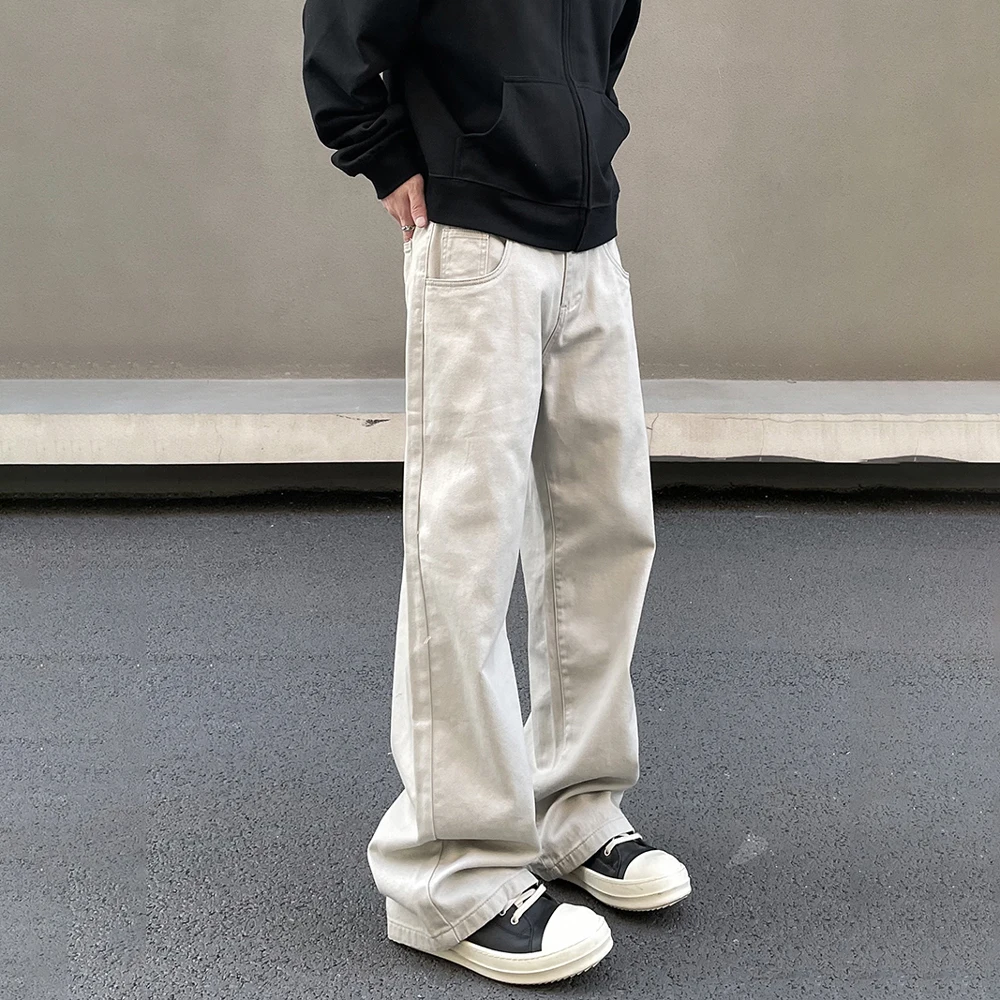 Bright White Casual Jeans Men Streetwear Y2k Straight-leg Vintage Simple Autumn Casual Fashion Winter Solid Street Denim Pants 2