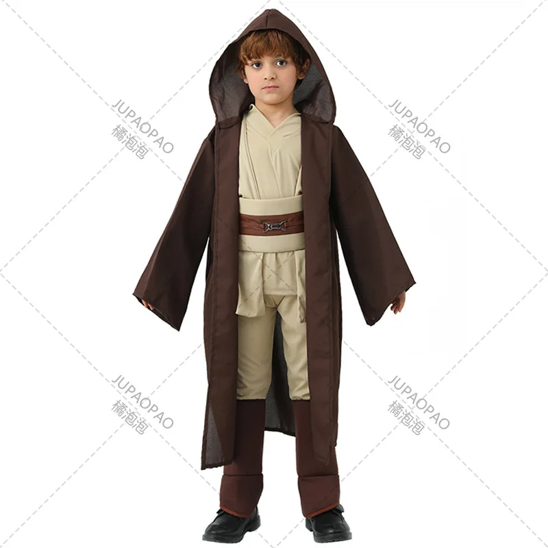 2023 New Kid Children Jedi Knight Cosplay Costume Obi Wan Kenobi Uniform Suit Anakin Skywalker Hooded Robe Cloak Outfits