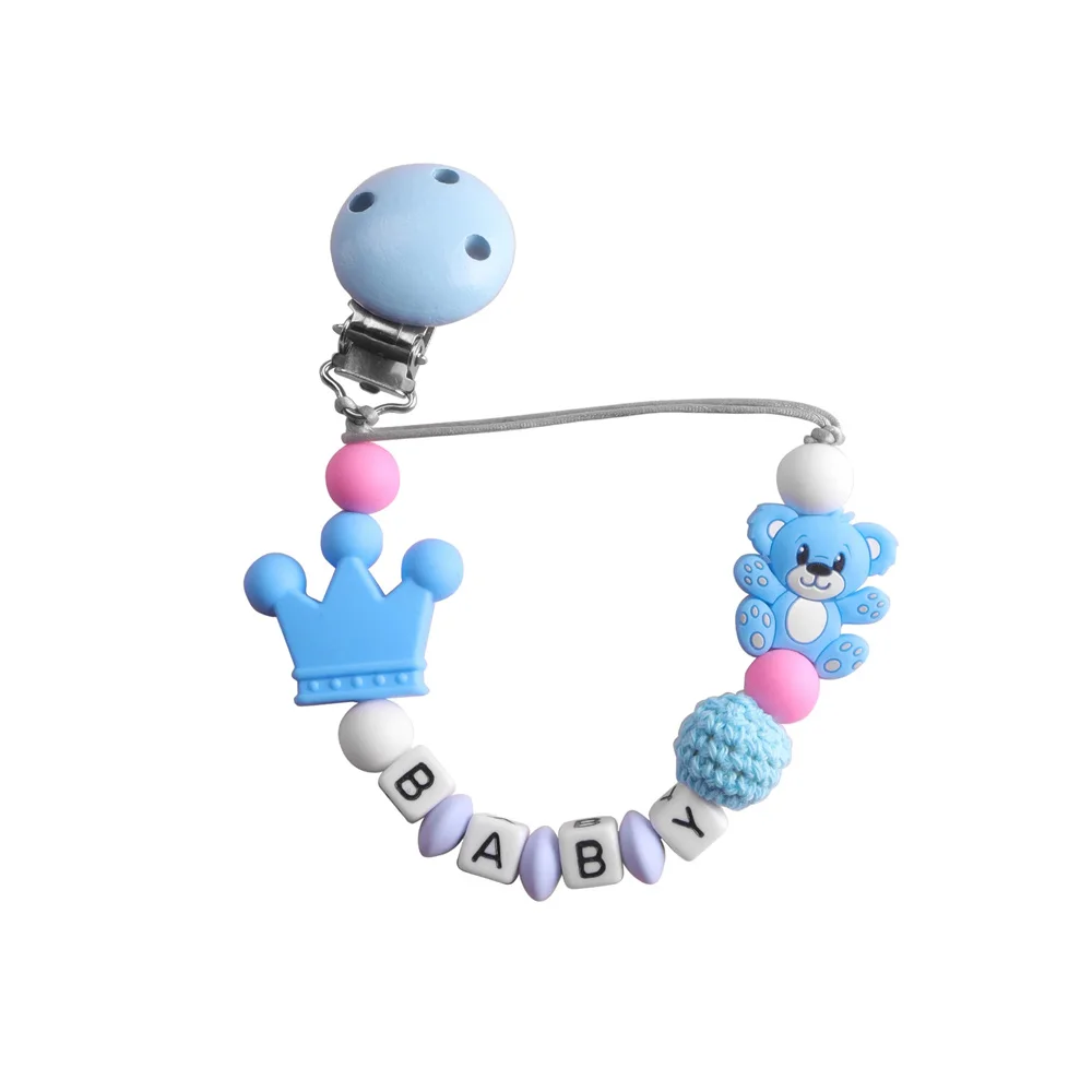 Custom Name Wooden Personalized Baby Pacifier Chain Silicone Bead Dummy Nipple Holder Guard Teether Pendant Newborn Gift Stuff