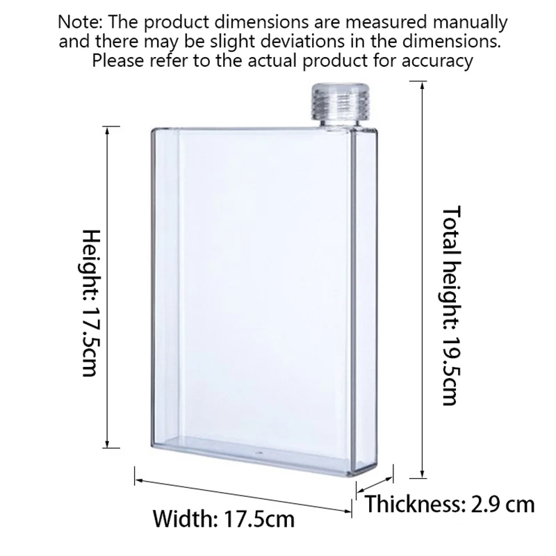 Outdoor Square Water Bottle High Temperature Resistant 500ml Flat Water Cup Transparent Portable