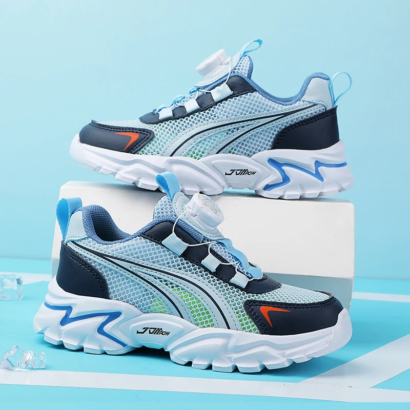 

Кроссовки для маленьких девочек и мальчиков, Нескользящие, сетчатые, с вращающимися пуговицами, модная обувь