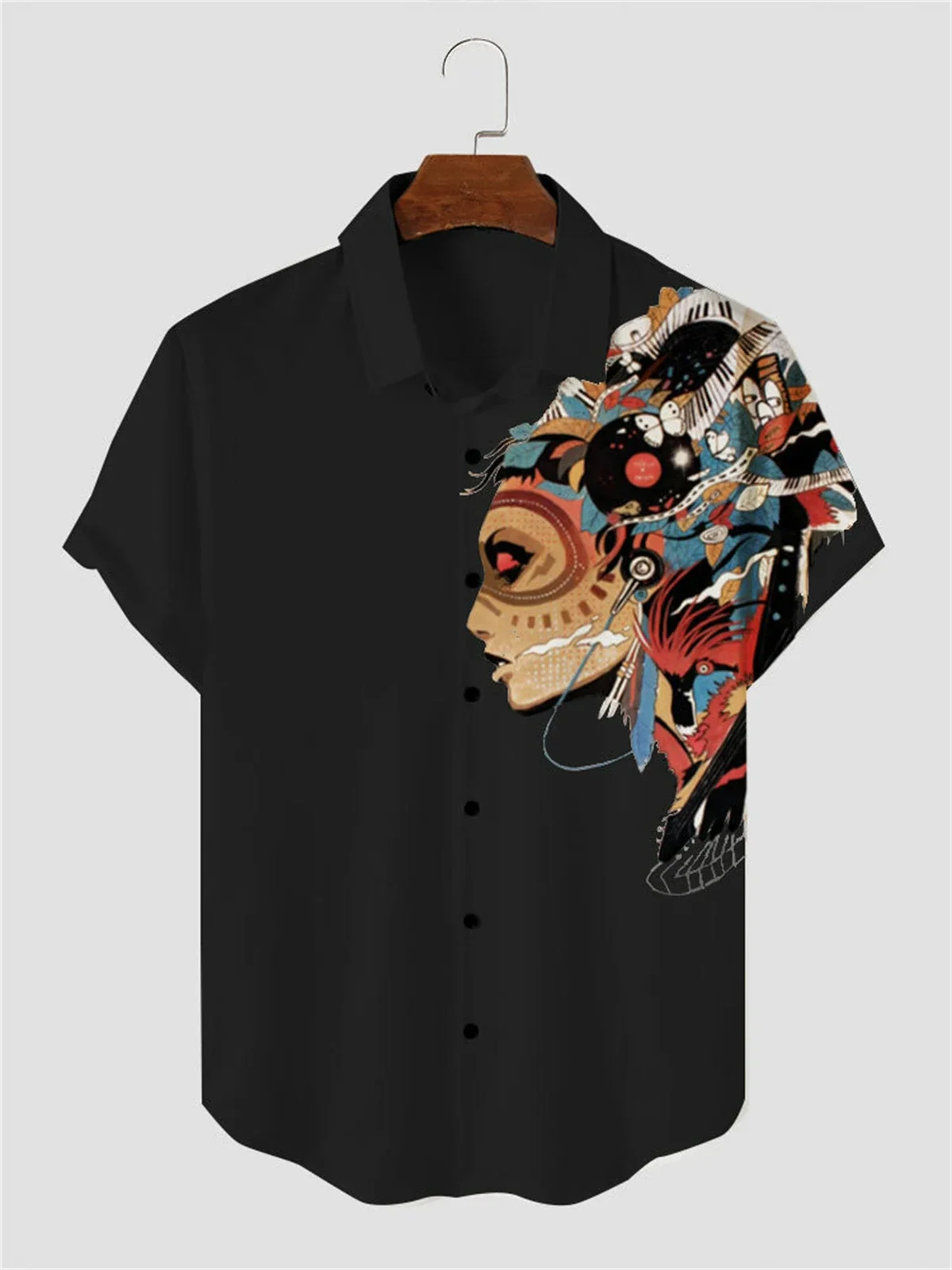 

Gypsy style printed men's short-sleeved shirt casual Hawaiian beach handsome men's tops large size loose men's shirt