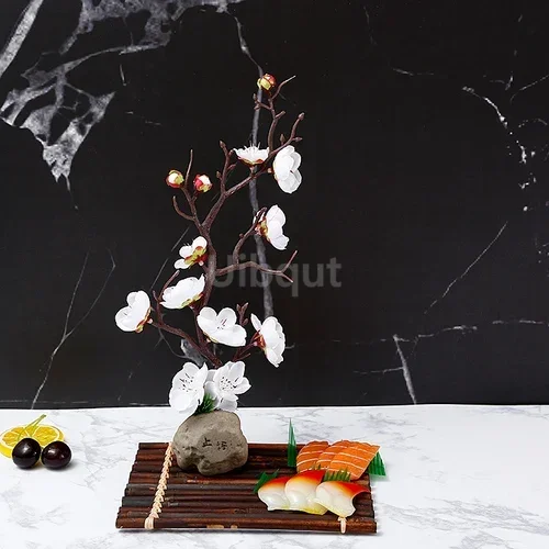 Artistic Peach Blossom Sushi Boat Tray with Decorative Floral Design