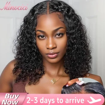 Peluca bob rizada de cabello humano con encaje frontal 4x4 1