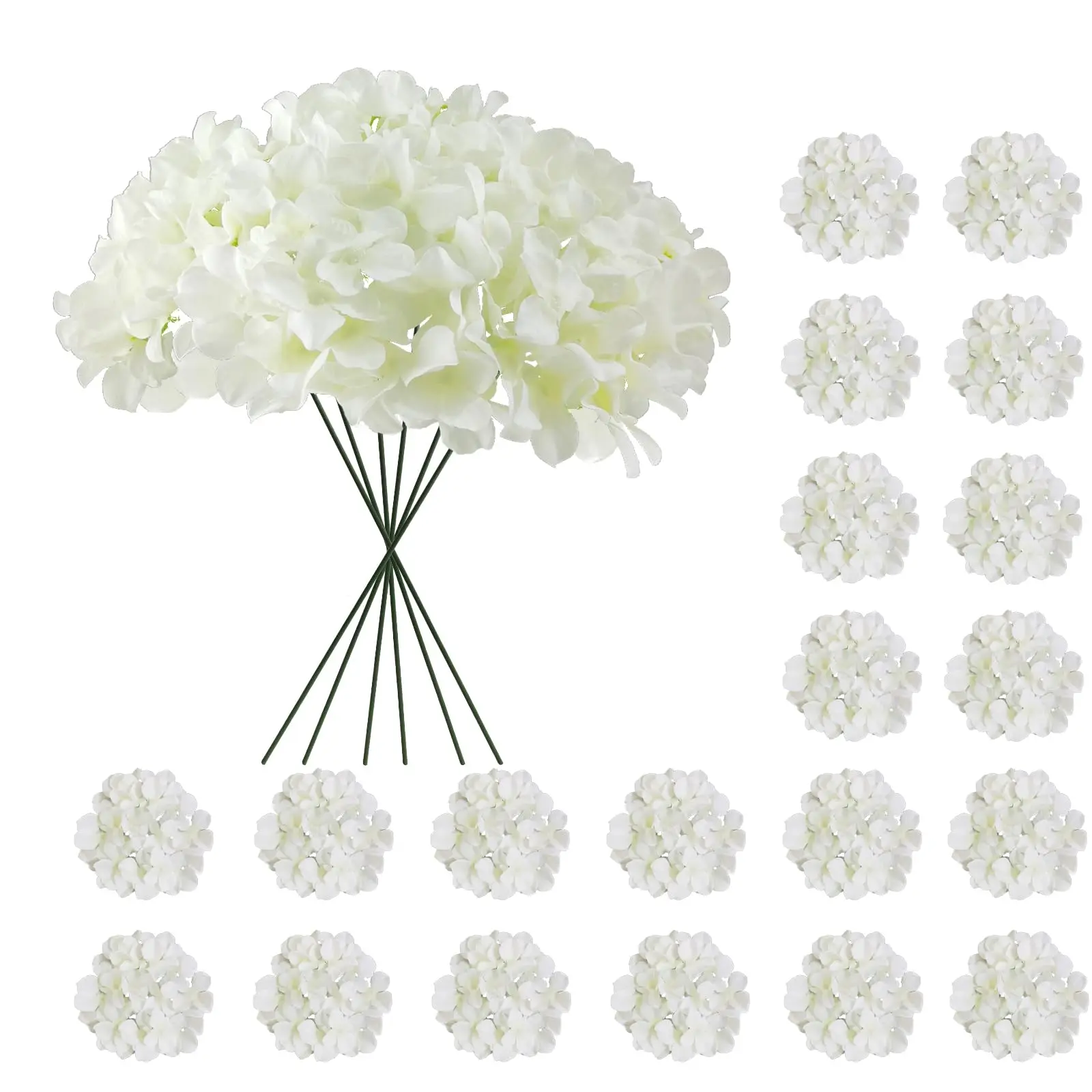 10 Stück Weiße Hortensien Künstliche Blumen mit Stielen Künstliche Hortensienblüten für Innenräume Hochzeit Party Tischdekoration