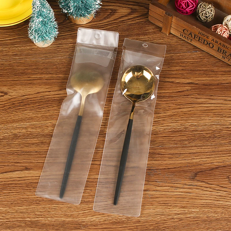TETP 50Pcs Frosted/Clear Cutlery Spoon Chopsticks Packaging Bags Tools  Accessories Storage PVC Plastic Bag With Hanging Hole - AliExpress