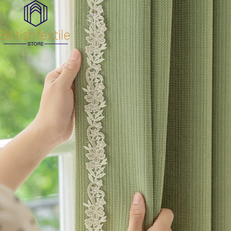 

Thicken Elegant Chenille Jacquard Woven Textured Fabric Blackout Matcha Curtains