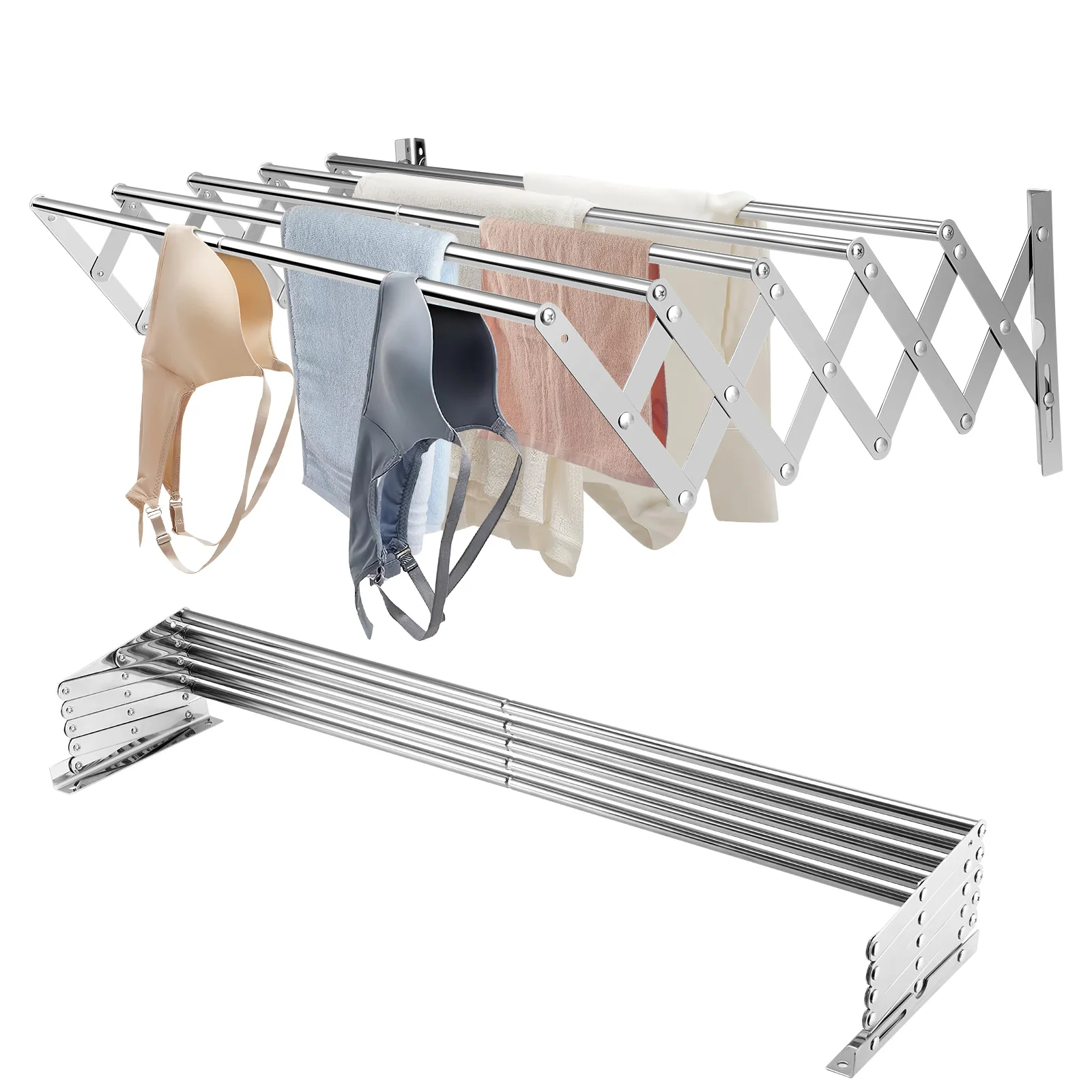 

Extendable Drying Rack, Stainless Steel Wall Mounted Clothing Airer Dryer, Towel Clothes Horse for Balcony Bedroom Bathroom