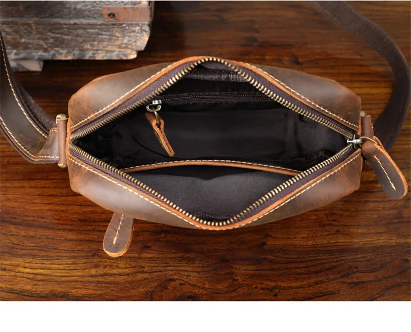 Pndme Vintage Echt leder Herren kleine Umhängetasche Outdoor lässig hochwertige Luxus verrückte Pferd Leder Umhängetasche – Detail 18