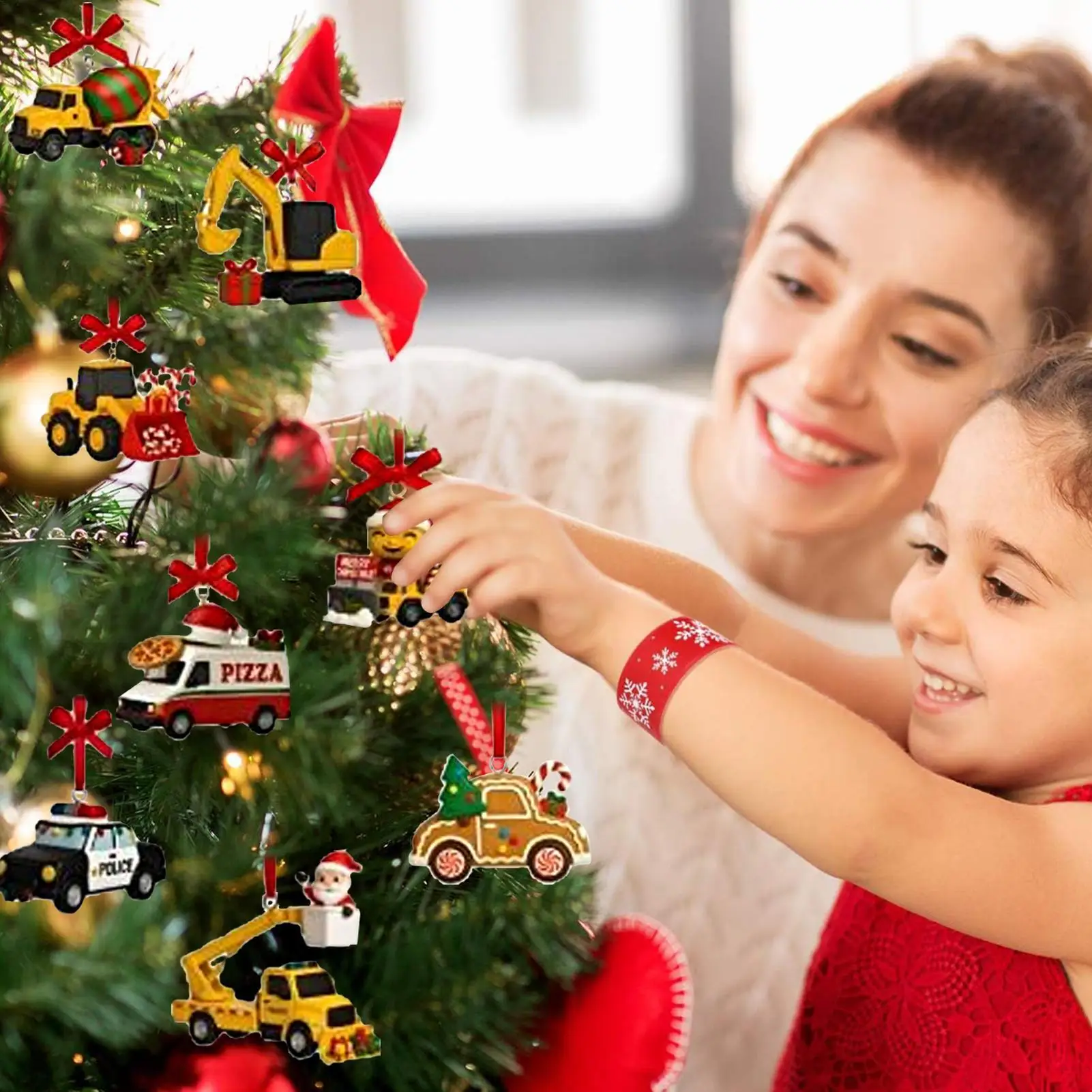 2025 Christmas Countdown Calendar Toys Advent Countdown Calendar with 24 Truck Ornament Toys 2D Acrylic Collectible Pendants