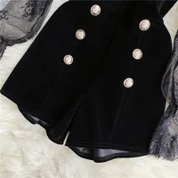 Temperament Commute Style Suit 2024 Spring Lace Embroidered Mesh Top Velvet Tube Top One-Piece Shorts Two-Piece Set for Women - Image 4
