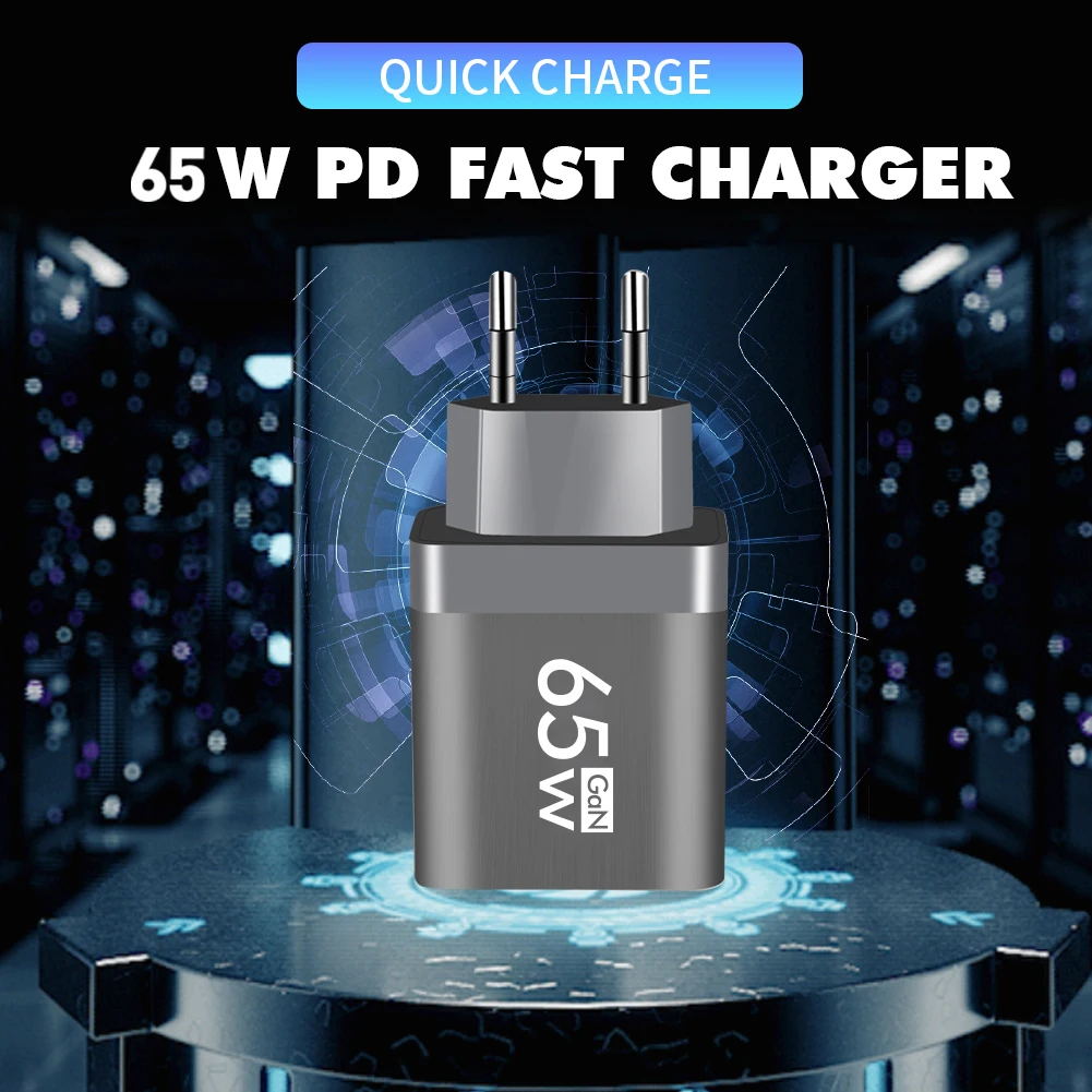 GaN 65W PD USB Charger Quick Charge Universal Mobile Phone Charger Fast Charging Adaptor for IPhone 13 14 Pro Max Xiaomi Samsung