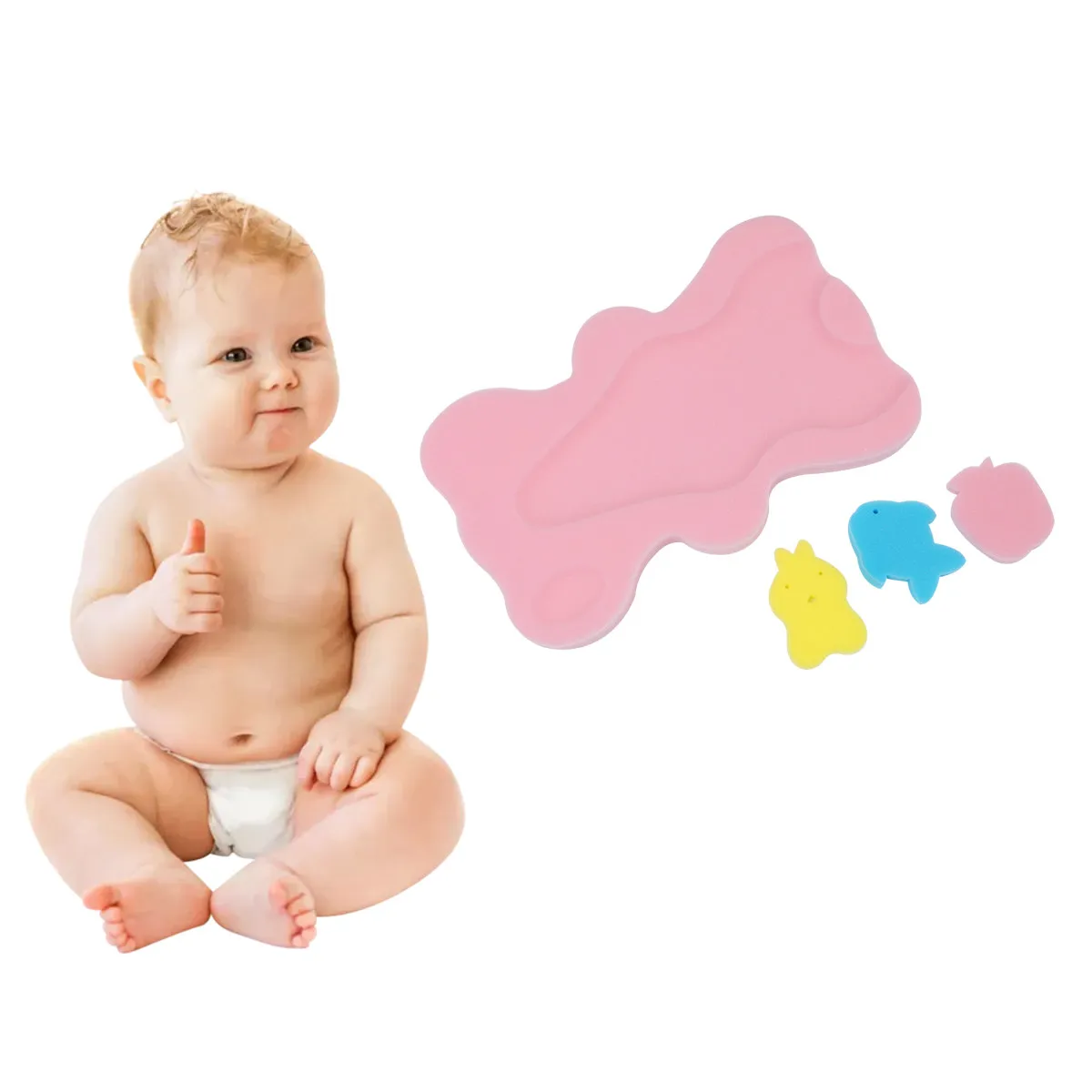 1 pezzo di tappetino da bagno per bambini, in spugna, antiscivolo, leggero, ad asciugatura rapida, morbido e confortevole per il bagno dei neonati, supporto per testa, collo e schiena, colore rosa - immagine 4