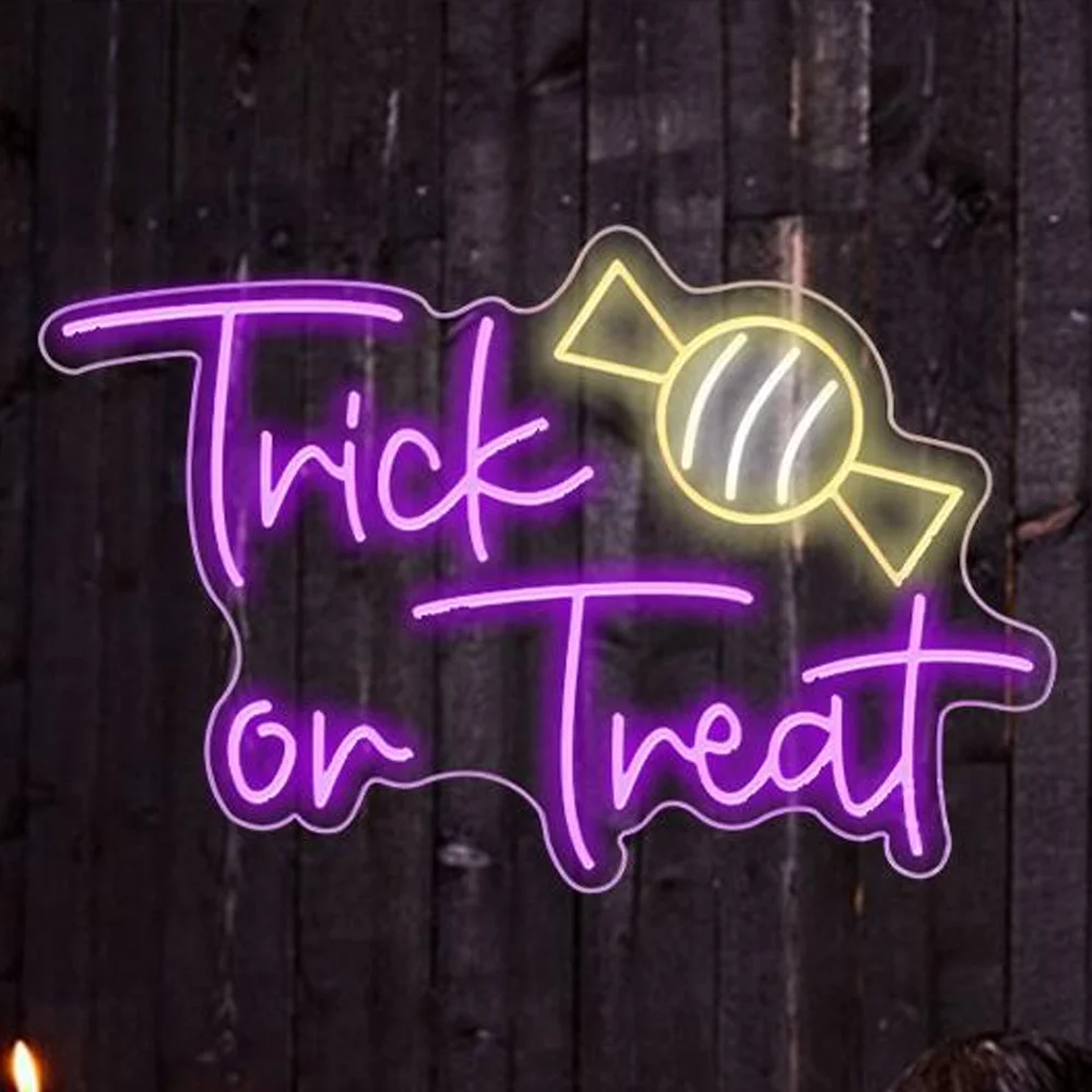 

Trick or Treat Halloween Neon Signs for Wall Decor for Halloween Bedroom Party Club Pub Bar Shop Gifts Kids Room Neon Sign