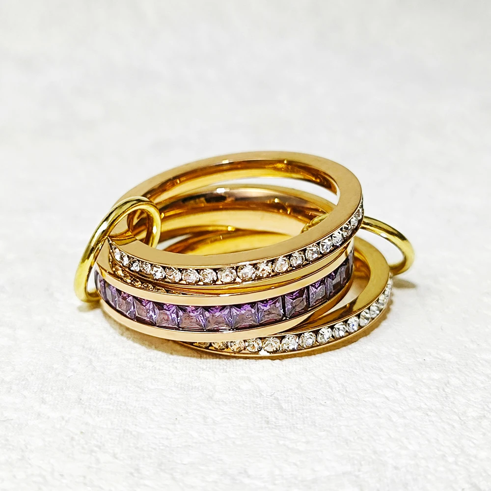 Edelstahl Dreiteiliges Set Ringe Damen Luxus Lila Zirkon Klassische Mode Spinelli Kilcollin Ring Finger Schmuck Geschenke – Detail 4