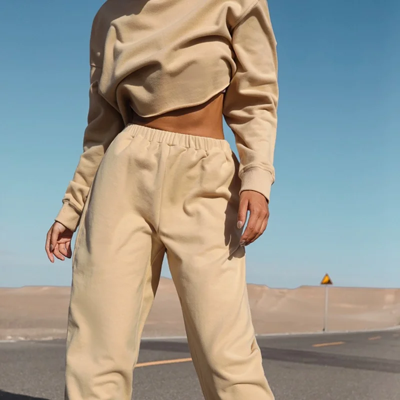 Casual Loose Two-piece Women's High-waist Long-sleeved Top and Pants Fitness Sportswear Women Autumn/winter Sports Sweater Suit