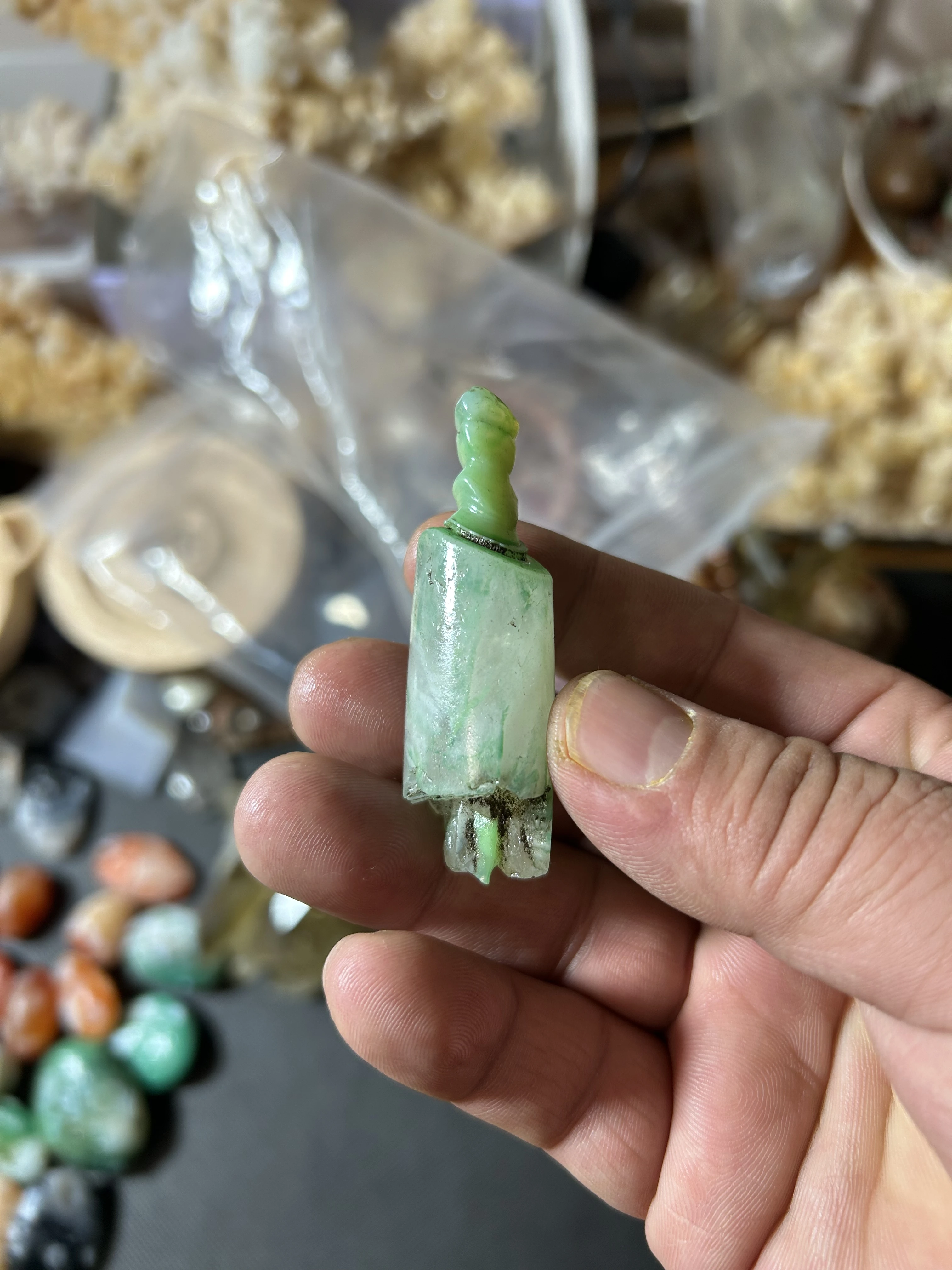 The Finely Carved Lines Of The Natural Gobi Green Spiral Agate Creator Are Clearly Visible In The Decoration