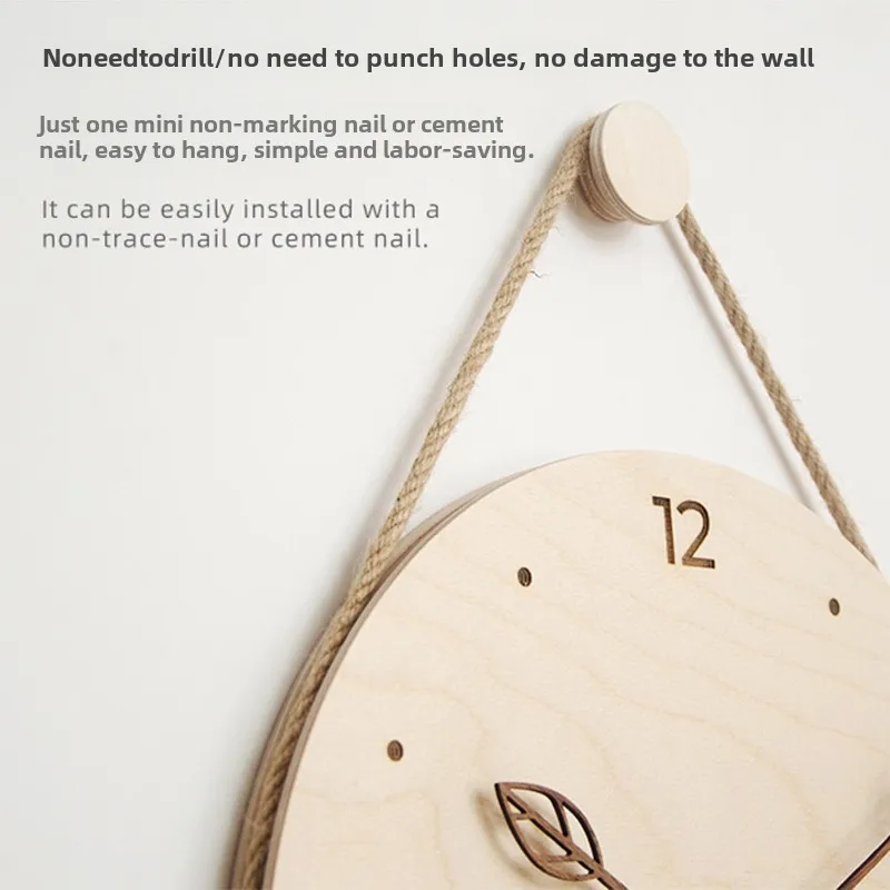 Wooden Hanging Rope Wall Clock Nordic Simple Digital Wall Clock Home Living Room Decorations Creative 12 Inch 벽시계 벽시계