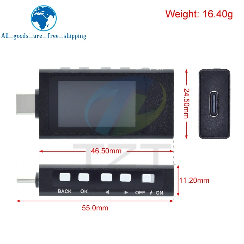 KWS-X1 Type-C 전류 및 전압 모니터 DC 4-30V 0-12A 전력계 테스터 PD 배터리 용량 디지털 LCD 디스플레이 미터