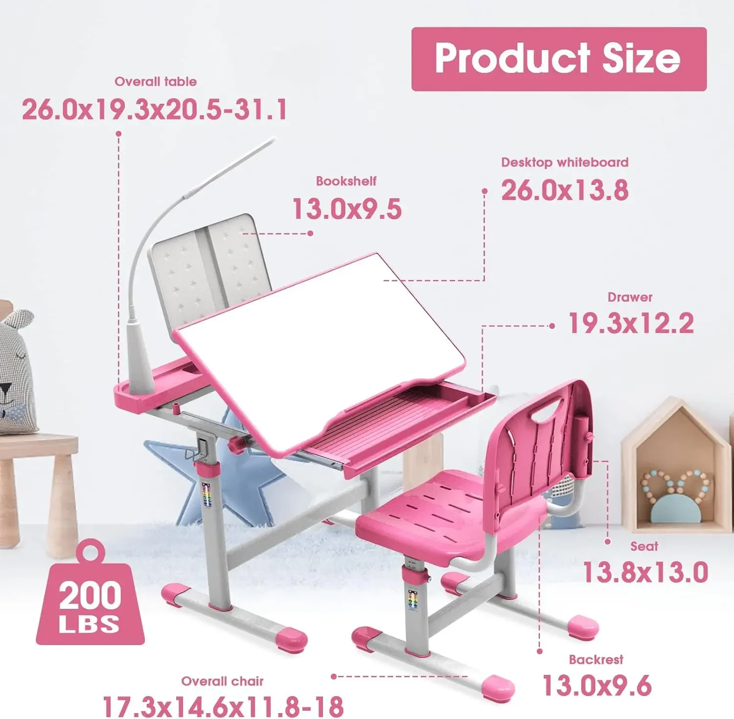 Kids Desk and Chair Set Multi Functional Kids Study Desk for Kids School Desk with Tiltable Desktop, 3 Modes Light, Bi 6