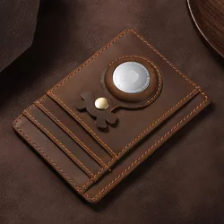 Premium Genuine Leather Wallet with Built - in Airtag Holder (No zipper Brown)